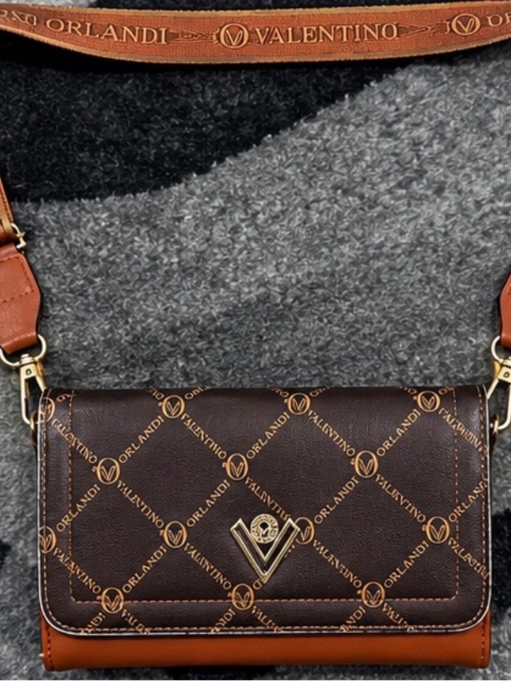 Valentino Orlandi brown and tan logo-print messenger bag